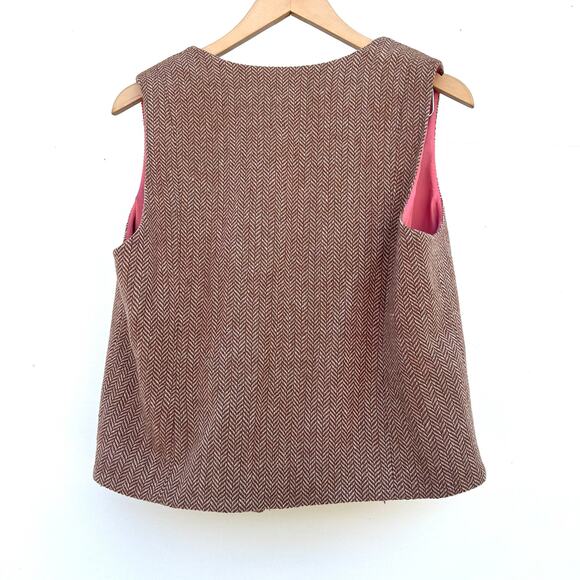 Sundance Herringbone Pink Brown Vest Wool Button Front Large - Picture 4 of 5